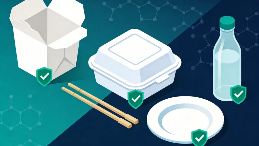 欧盟FCM食品接触材料合规指南封面，5类包装容器图标